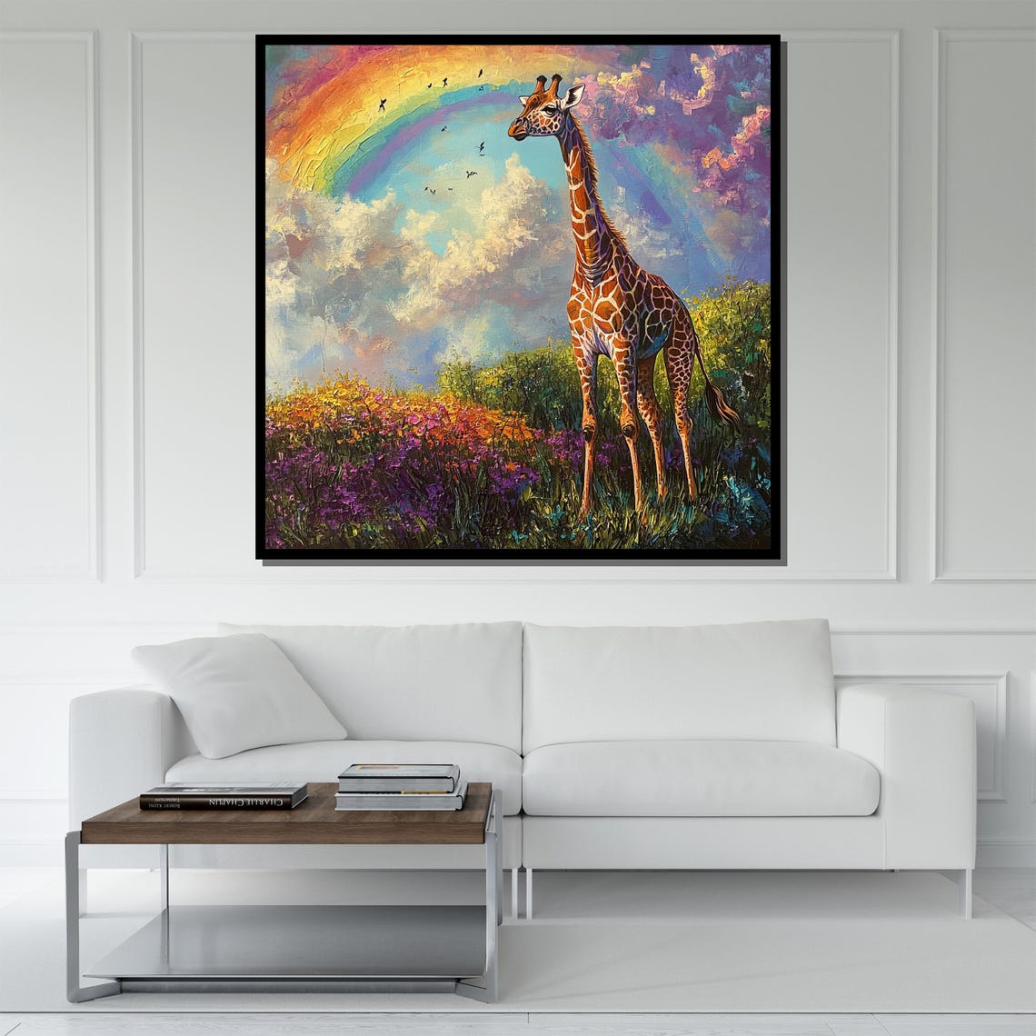 Giraffe Rainbow Meadow Colorful Wildflower Safari Wildlife Wall Art - Image 5