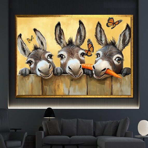 Funny Donkey Painting Whimsical Animal Wall Art Farmhouse Decor For Living Room Unique Gift For Animal Lovers