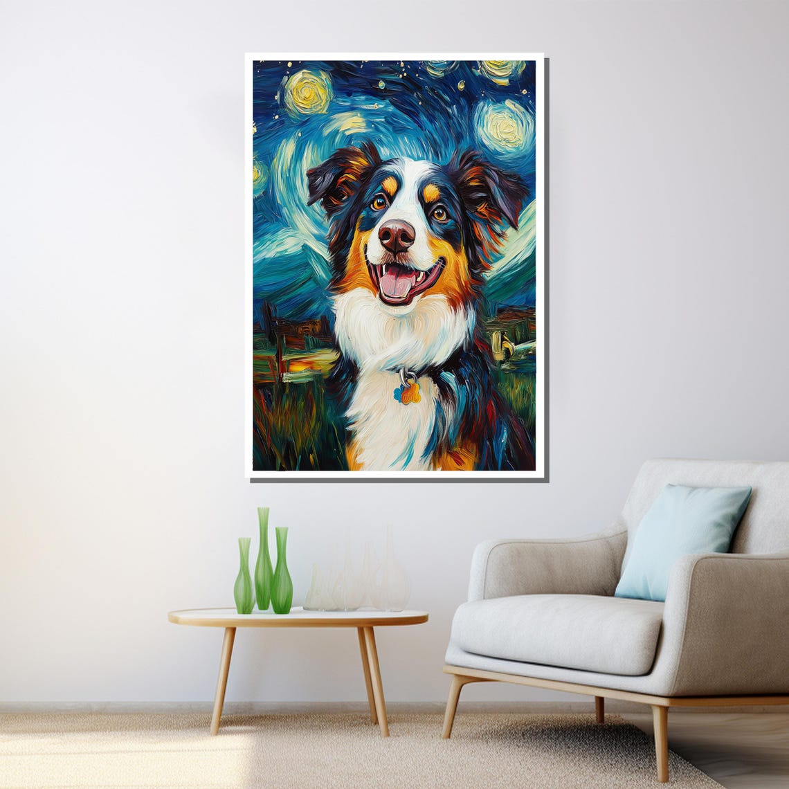 Dog Starry Night Swirling Sky Whimsical Pet Portrait Wall Art - Image 3