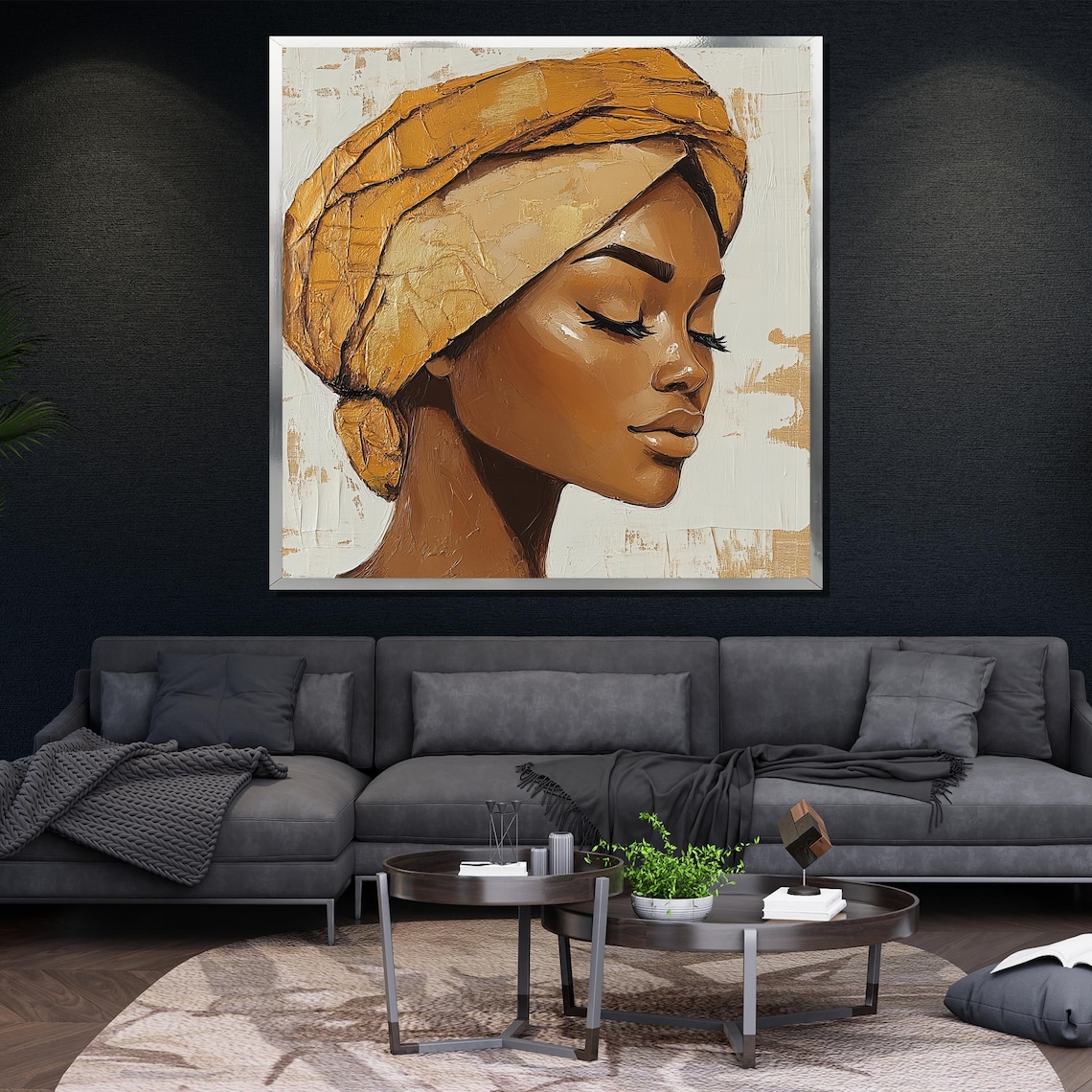 African Woman Profile Golden Headwrap Serene Abstract Painting Poster - Image 4