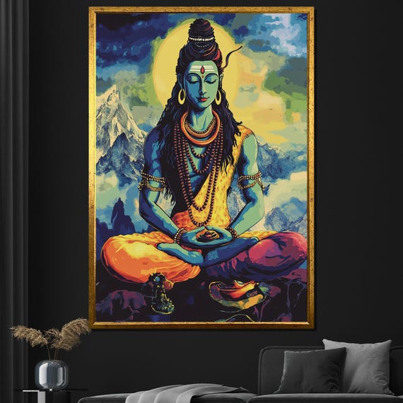 Shiva Painting Hindu God Wall Art Spiritual Decor Large Wall Art For Meditation Room Unique Gift For Spiritual Lovers