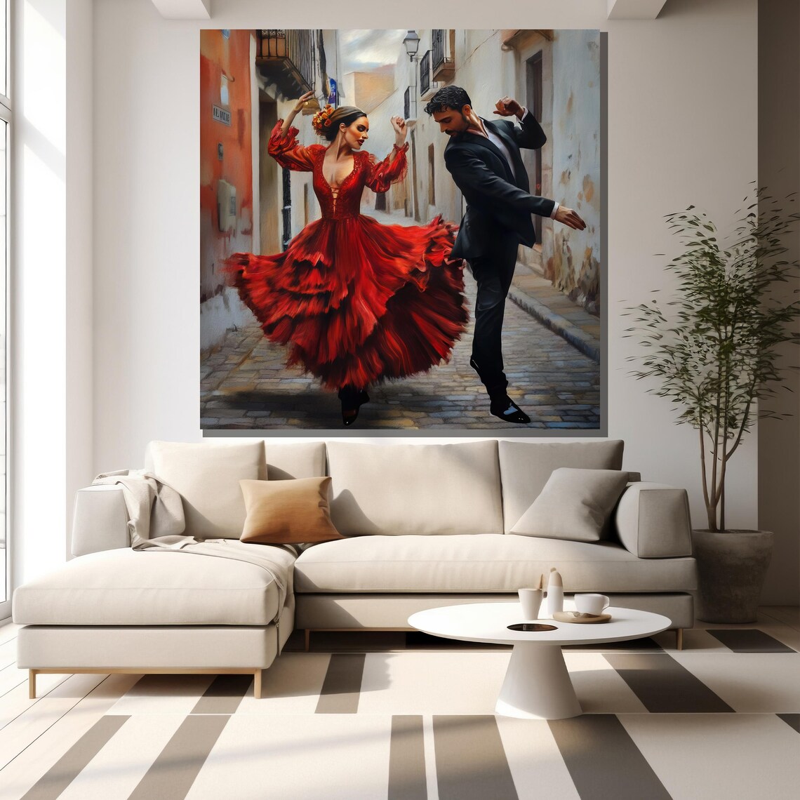 Passionate Flamenco Couple Dancing In Spanish Street Red Dress Poster - Image 2
