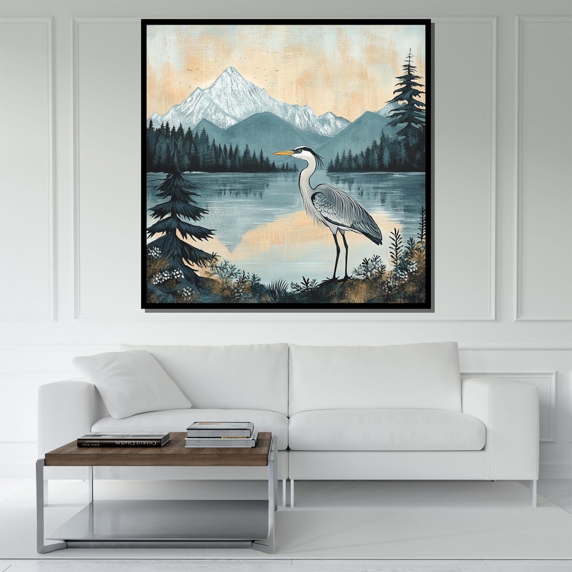 Great Blue Heron Mountain Lake Serene Nature Bird Art Poster - Image 5