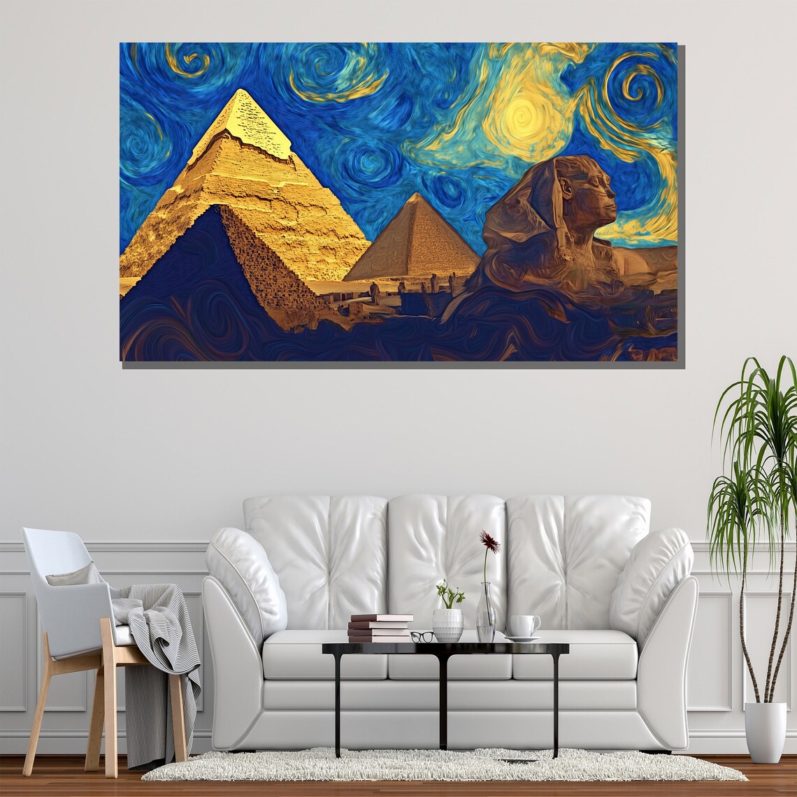 Starry Night Pyramids Giza Sphinx Egypt Swirling Sky Travel Wall Poster - Image 2
