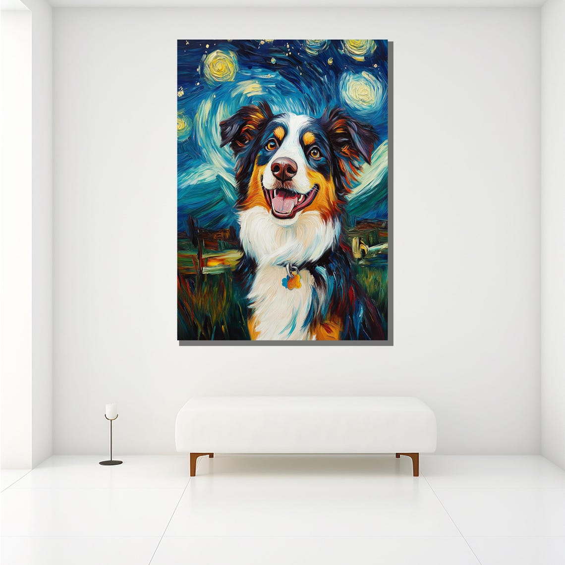 Dog Starry Night Swirling Sky Whimsical Pet Portrait Wall Art - Image 2