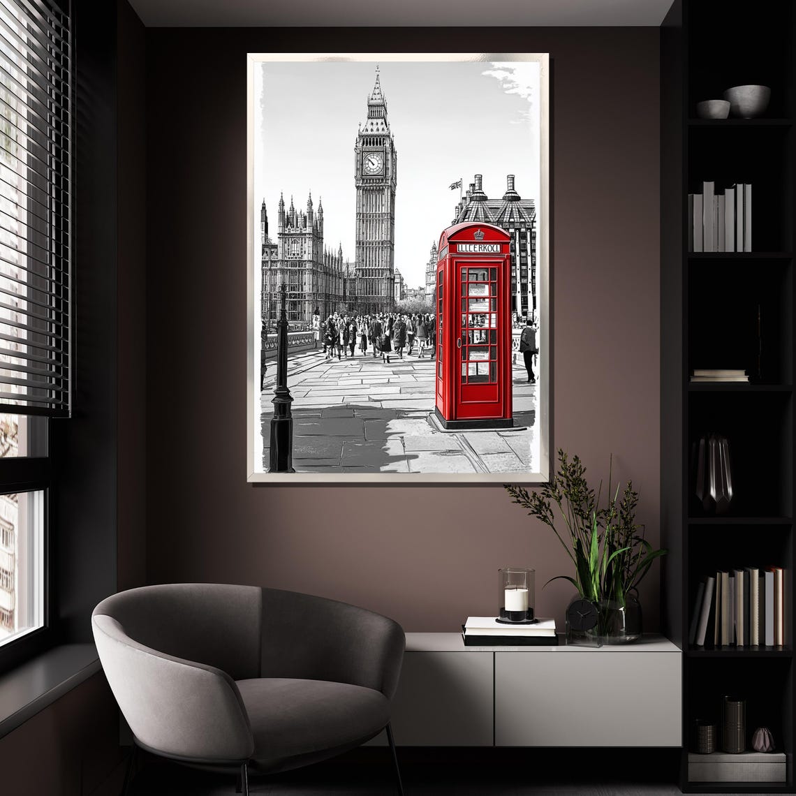 London Big Ben Red Telephone Booth Black White Cityscape Iconic Poster - Image 4
