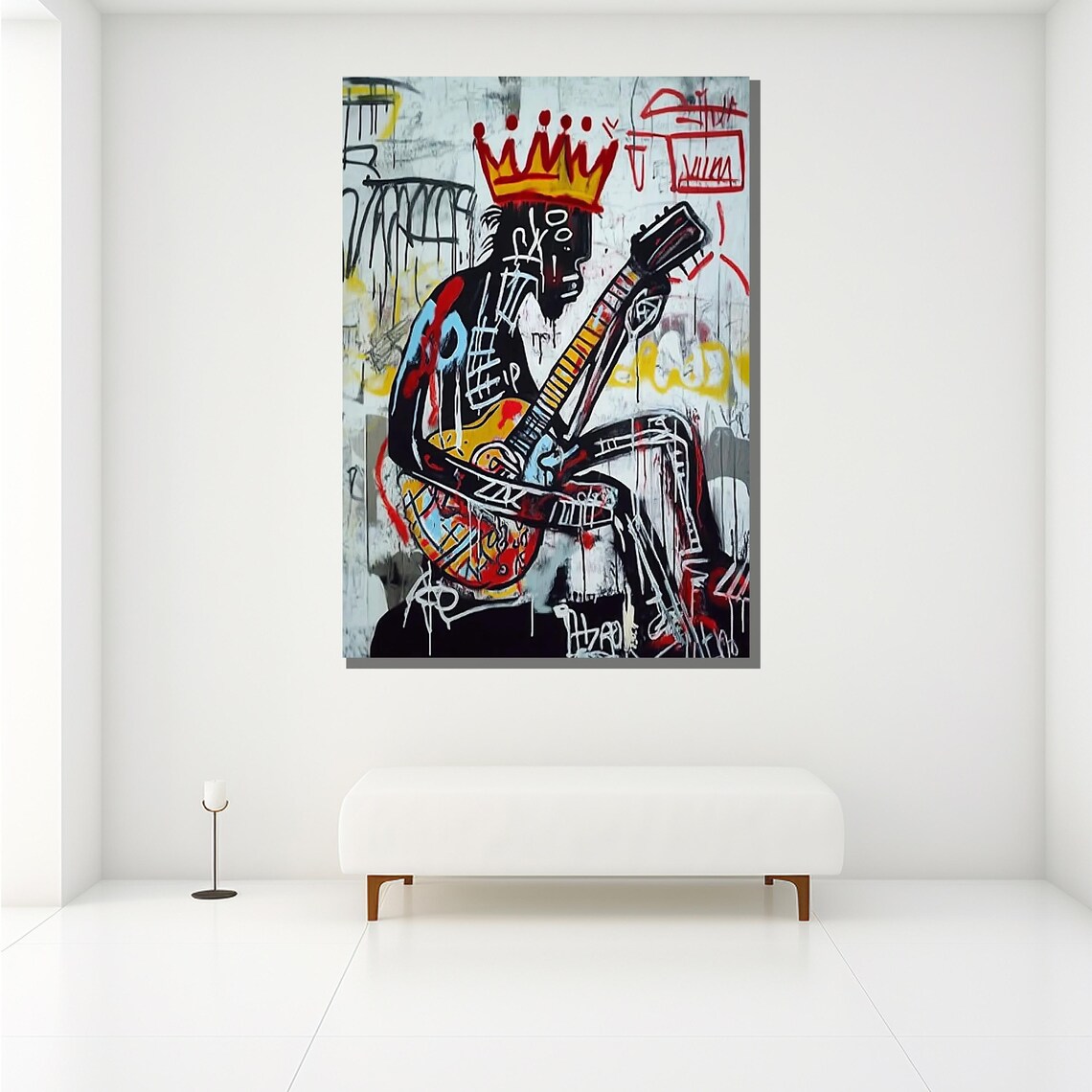 Basquiat Style Crowned Guitarist Colorful Street Art Music Poster - Image 2