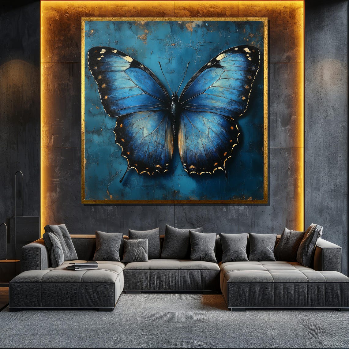 Blue Morpho Butterfly Teal Elegant Large Insect Wings Wall Art
