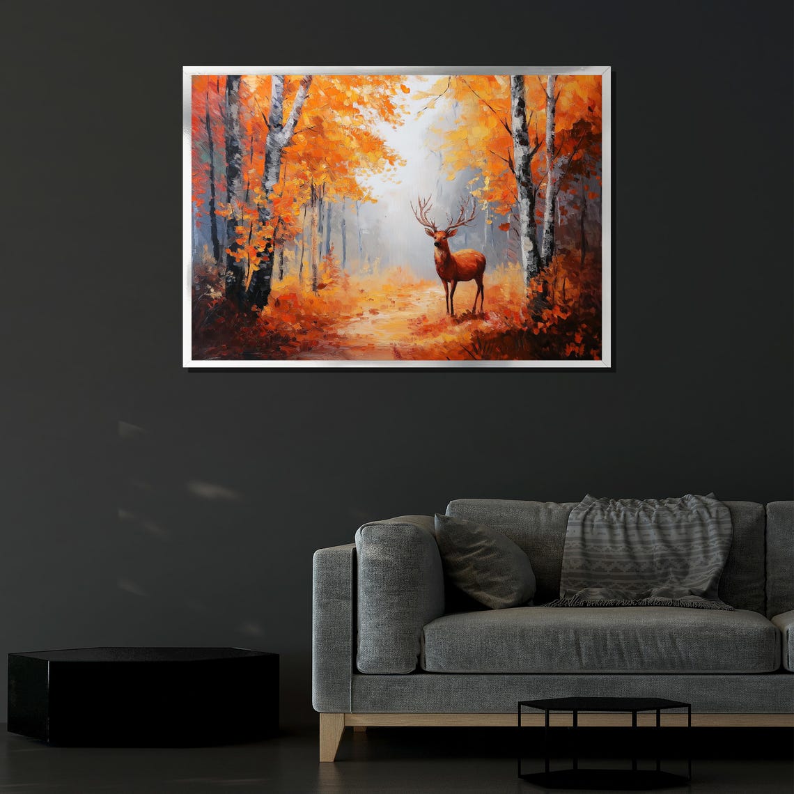 Deer In Autumn Forest With Orange Foliage Wildlife Nature Art Poster - Image 4