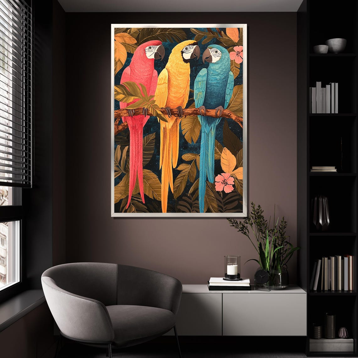 Three Macaws Colorful Parrots Tropical Jungle Bird Art Poster - Image 4