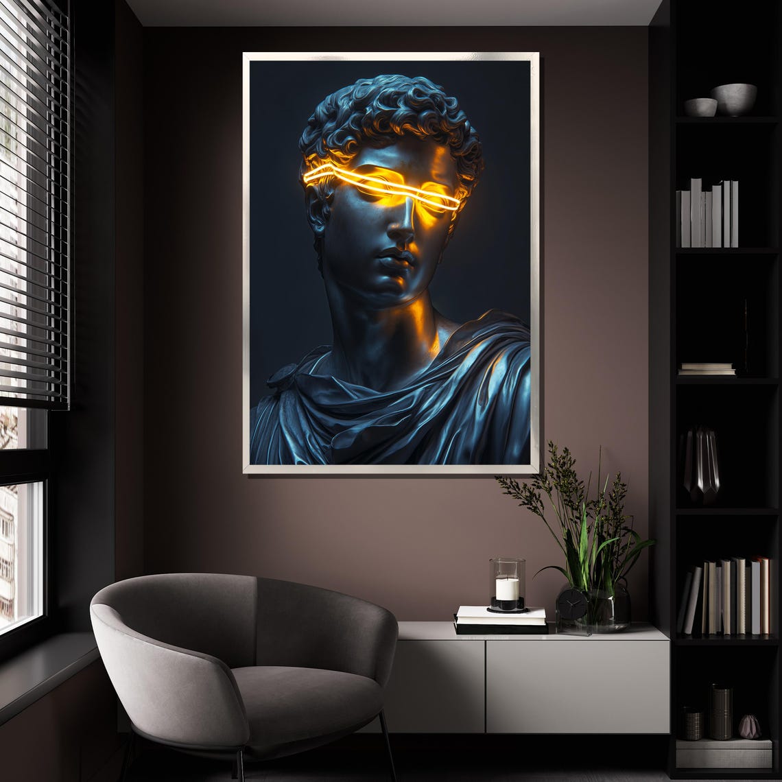 Neon Light David Statue Head Pop Art Classical Sculpture Modern Poster - Image 4