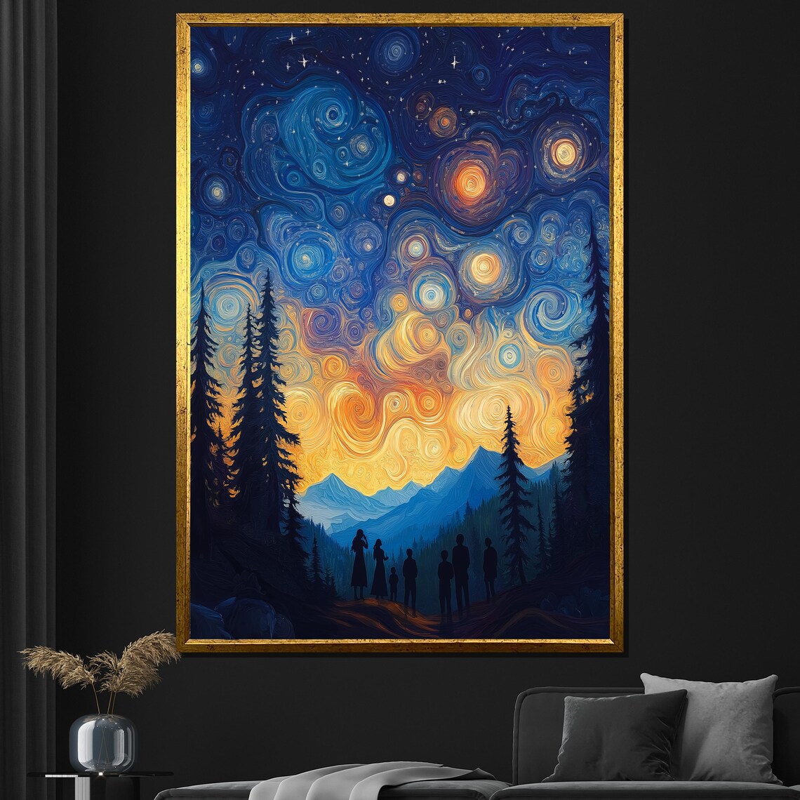 Starry Night In Forest Painting Nature Wall Art For Home Decor And Stargazing Lovers Gift
