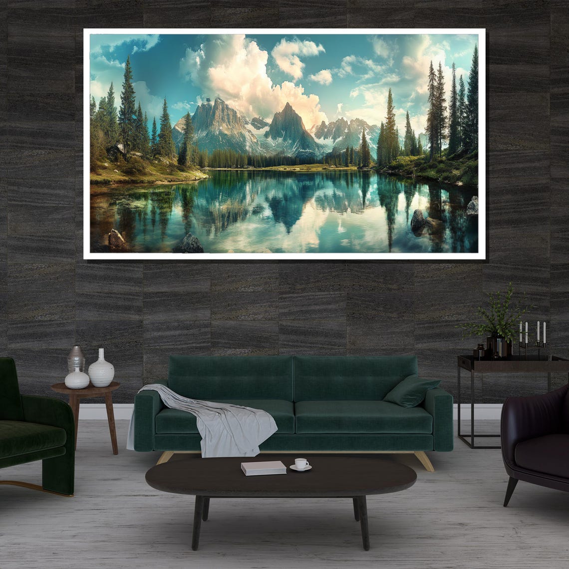 Mountain Lake Reflection With Pine Trees Scenic Nature Travel Poster - Image 3