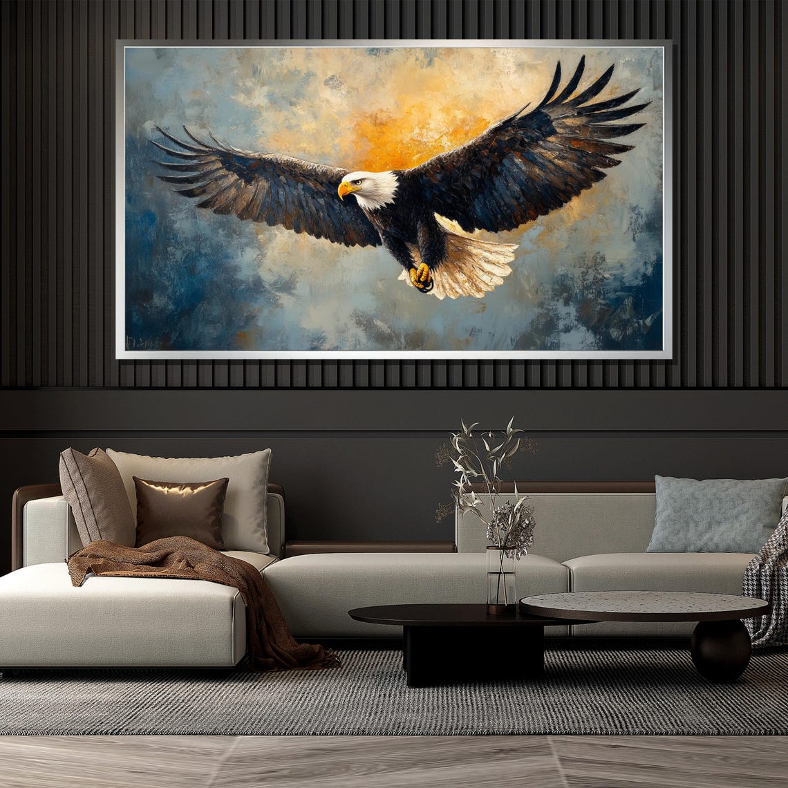 Bald Eagle Soaring Wings Spread Majestic Sky Wildlife Wall Art - Image 4