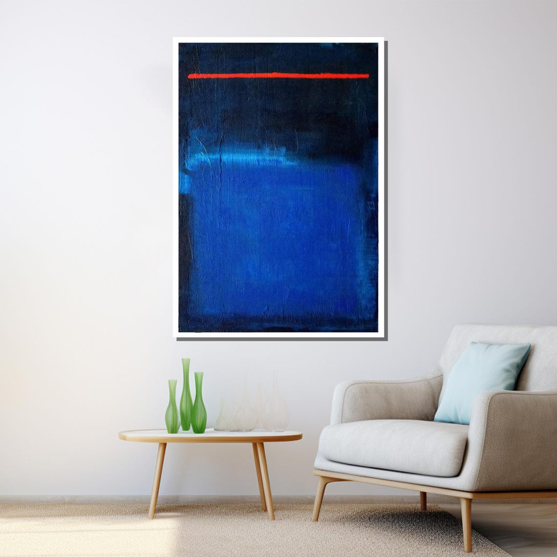 Mark Rothko Style Vast Deep Blue Field With Thin Red Line Poster - Image 3