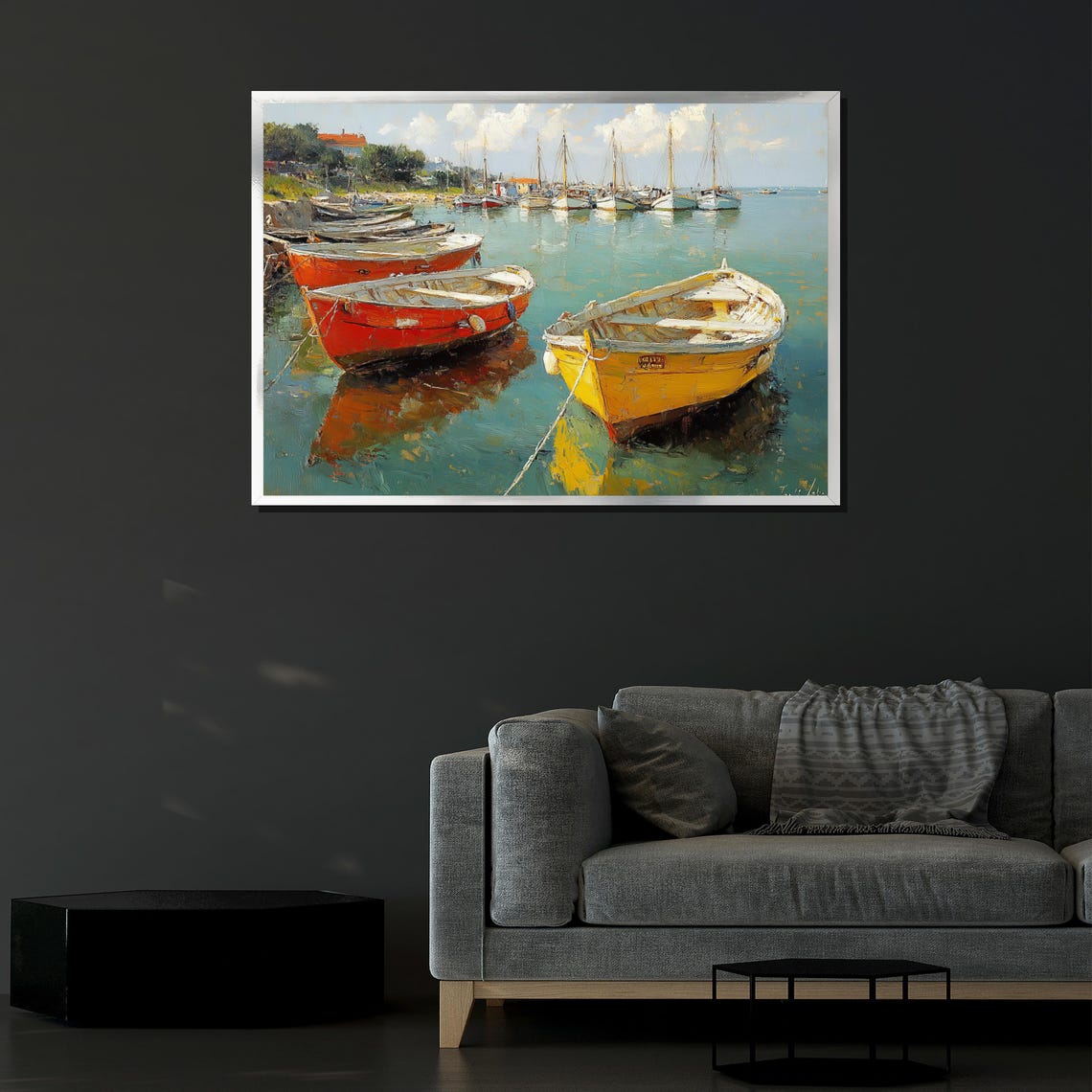 Colorful Boats In Harbor Impressionist Coastal Scene Art Poster - Image 4