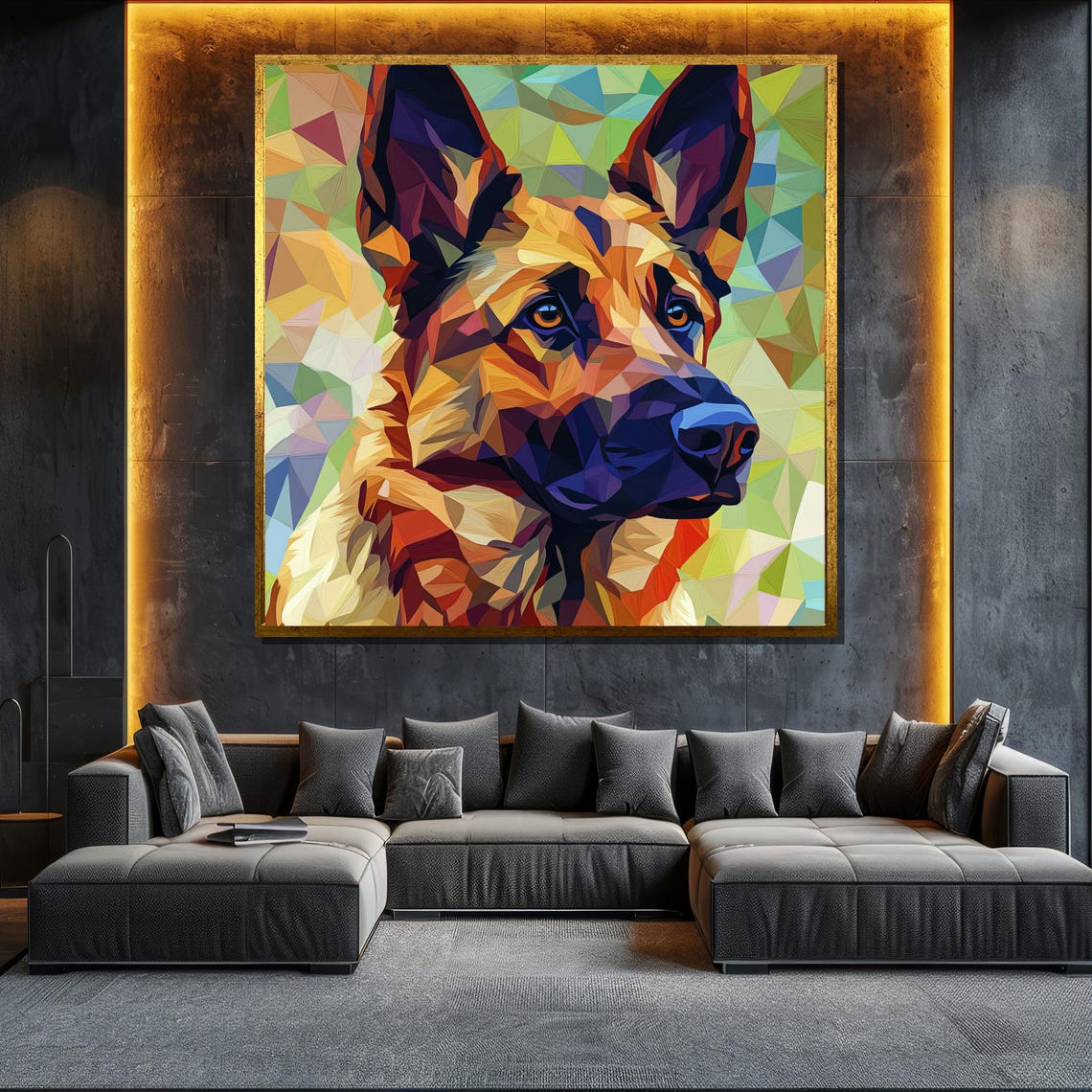 German Shepherd Painting Vibrant Geometric Dog Art Modern Wall Decor Gift For Pet And Art Lovers