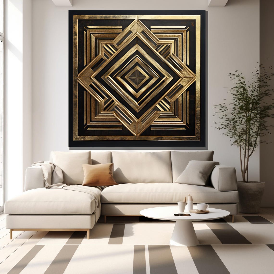 Golden Geometric Abstract Painting Modern Wall Art Unique Gift For Living Room Bold Home Decor Statement Piece - Image 2