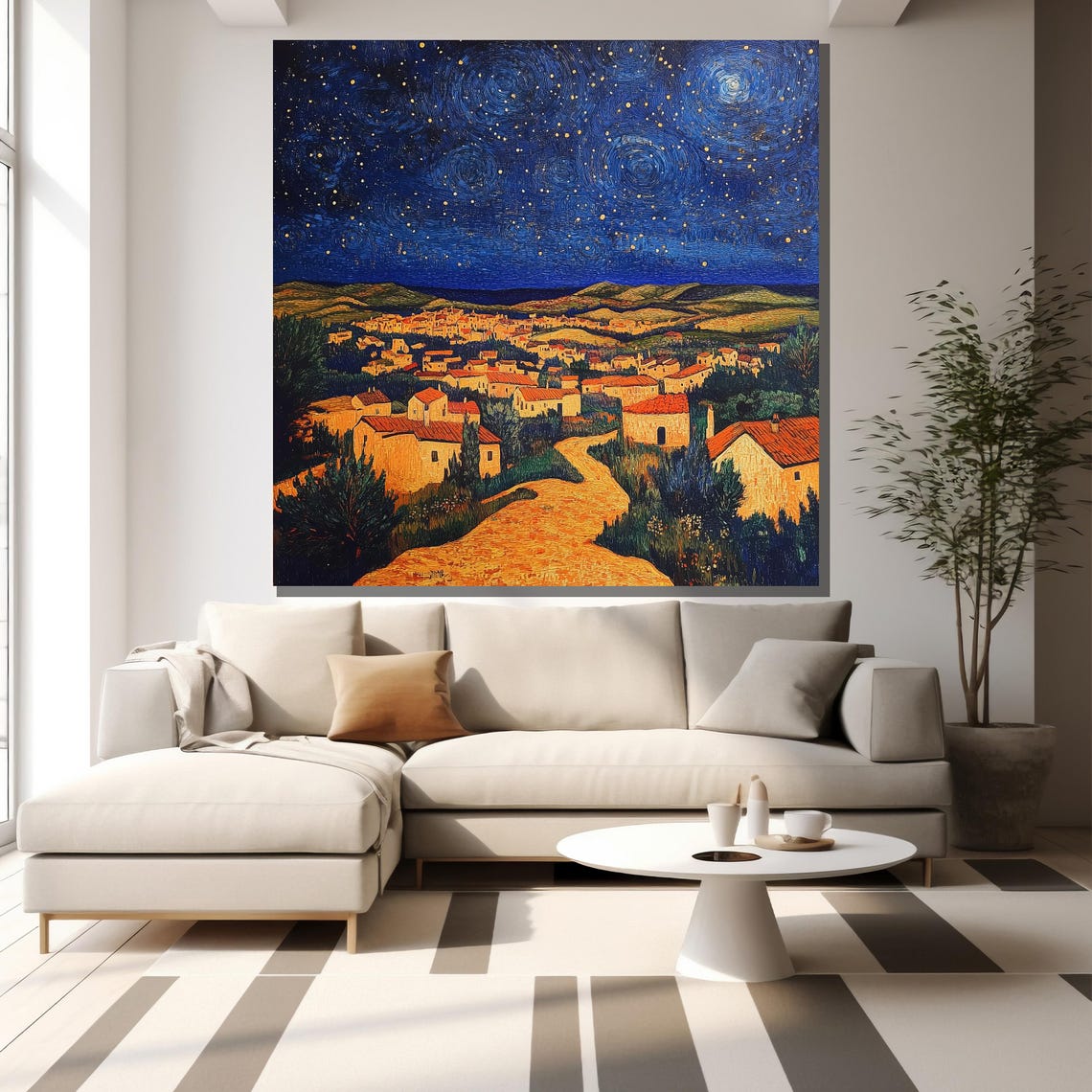 Starry Night Village Swirling Sky Van Gogh Inspired Night Poster - Image 2