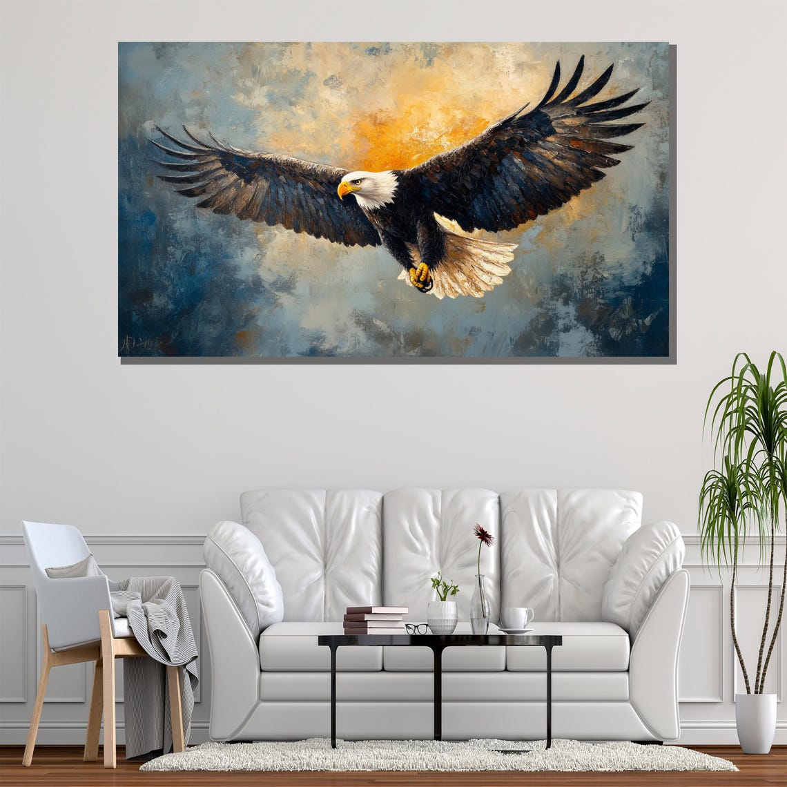Bald Eagle Soaring Wings Spread Majestic Sky Wildlife Wall Art - Image 2