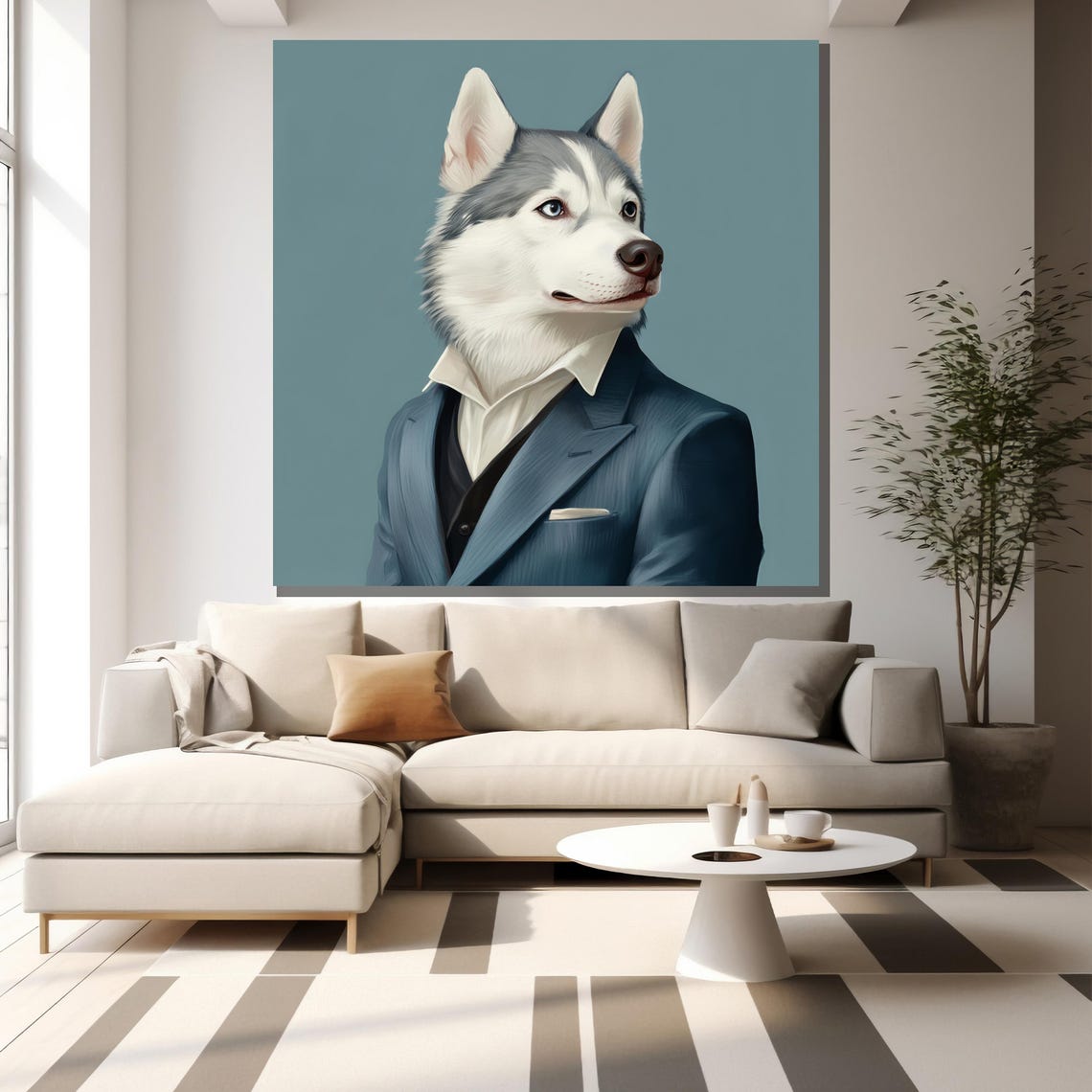 Dapper Husky Dog In Blue Suit Dashing Gentleman Pose Art Poster - Image 2