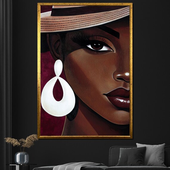 Abstract African Woman Painting Modern Portrait Wall Art Elegant Home Decor Unique Gift For Living Room