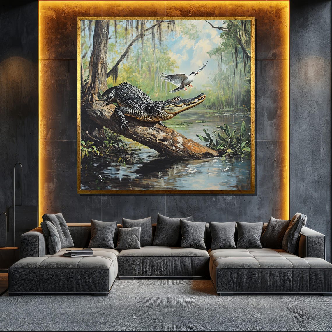 Alligator On Log In Bayou Swamp Wildlife Nature Scene Poster