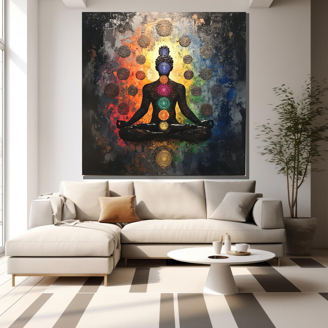 Seven Chakra Meditation Silhouette Vibrant Energy Spiritual Yoga Poster - Image 2