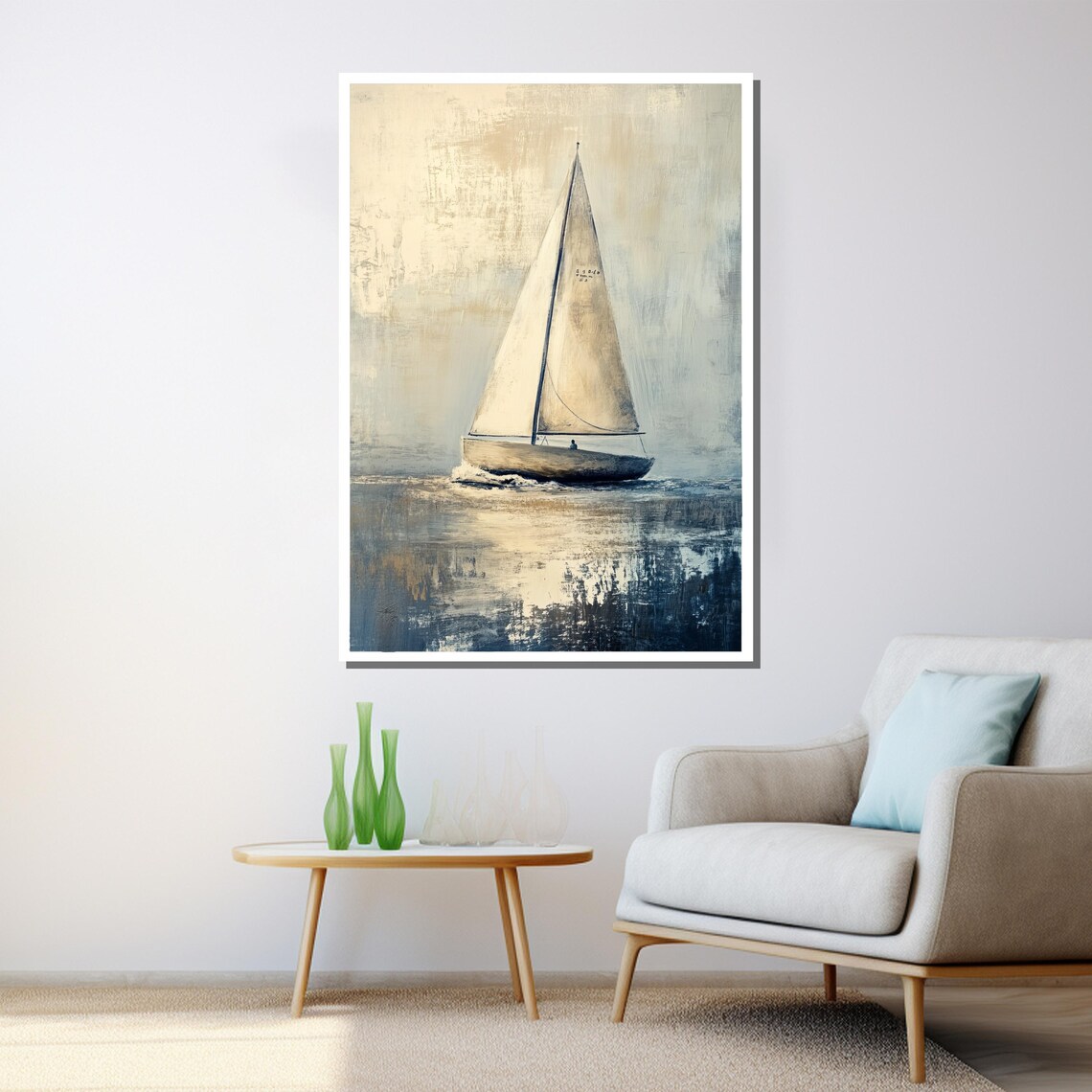 Sailboat Painting Elegant Nautical Wall Art For Living Room Minimalist Ocean Decor Gift Idea - Image 3