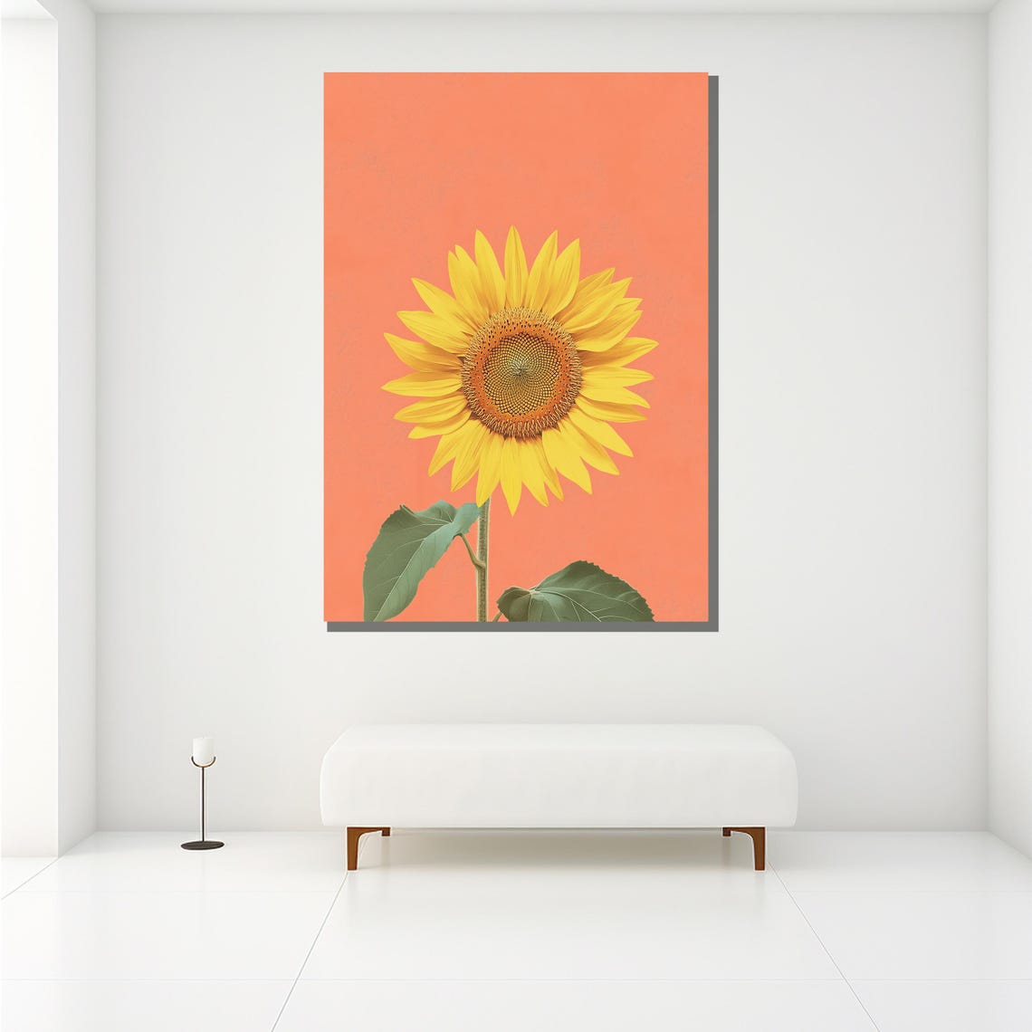Bright Yellow Sunflower On Coral Pink Background Modern Art Poster - Image 2