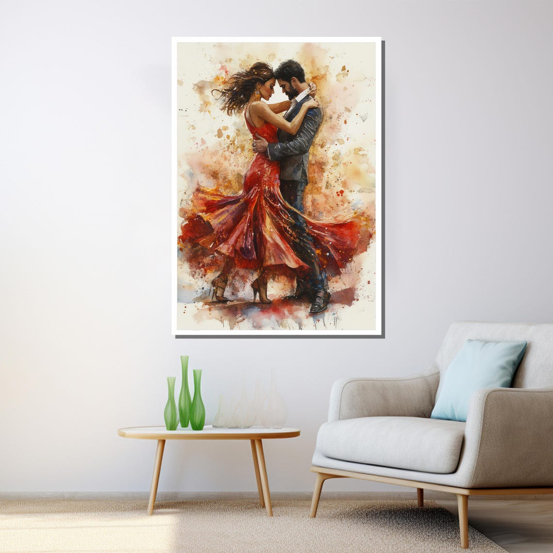 Watercolor Dancing Couple Romantic Red Dress Splash Passion Art Poster - Image 3