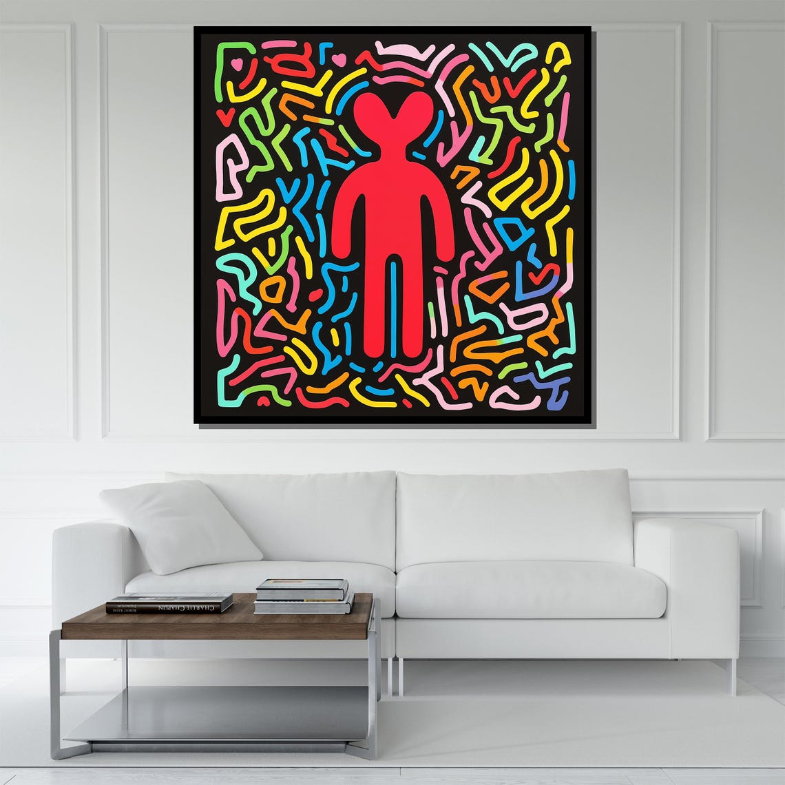 Keith Haring Style Red Heart Figure Neon Doodle Wall Art Poster - Image 5
