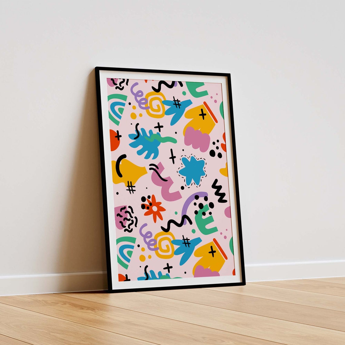 Playful Pink Abstract Doodle Shapes Colorful Modern Art Poster - Image 3
