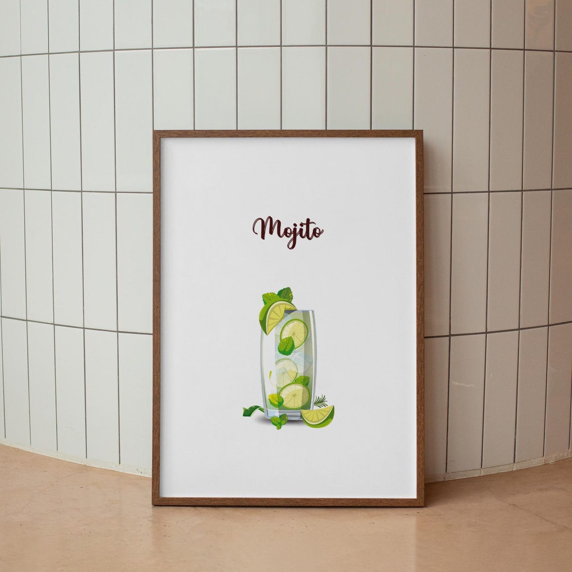 Classic Mojito Lime Mint Cocktail Illustration Kitchen Decor Poster - Image 2