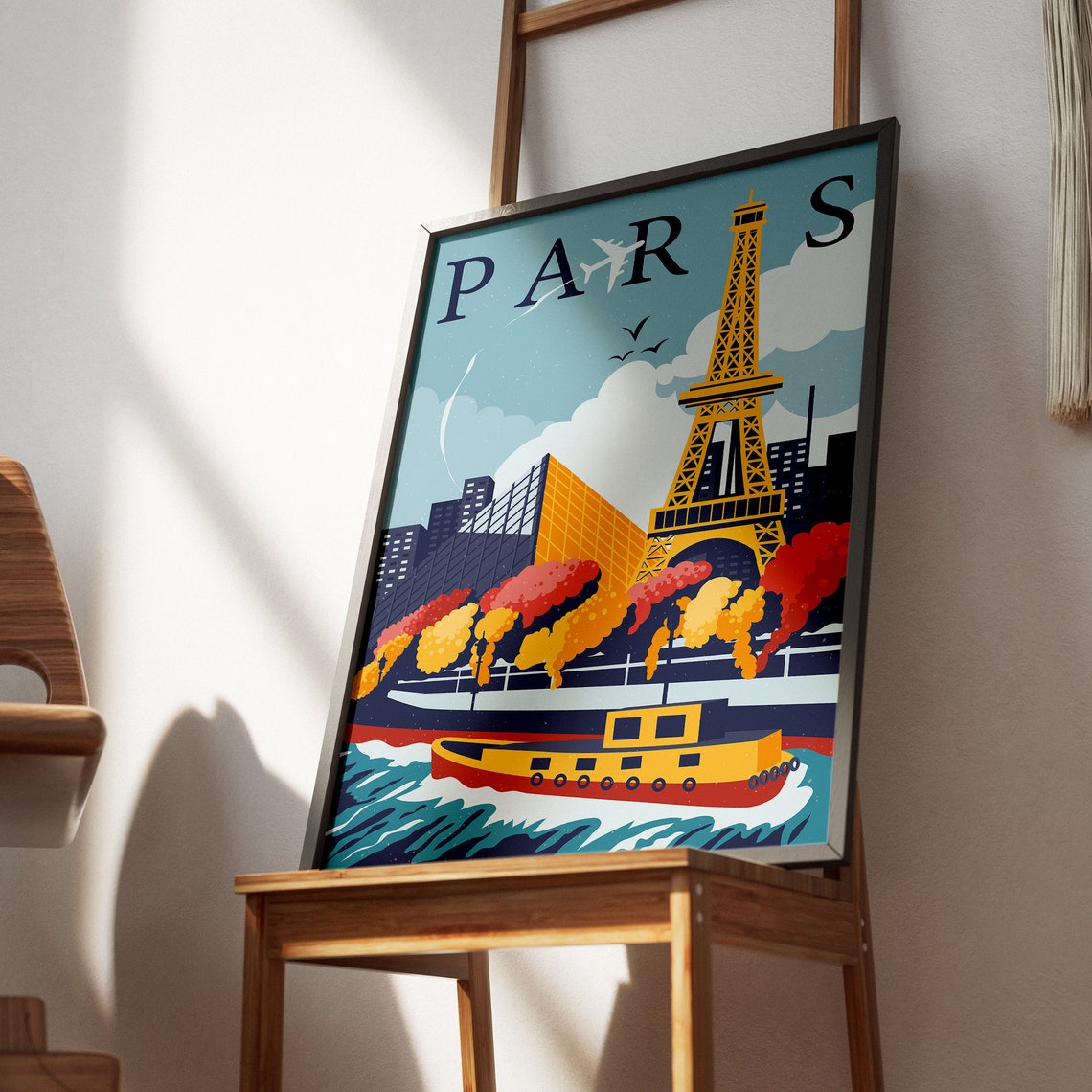 Paris Eiffel Tower Louvre Pyramid Autumn Retro Travel Poster - Image 2