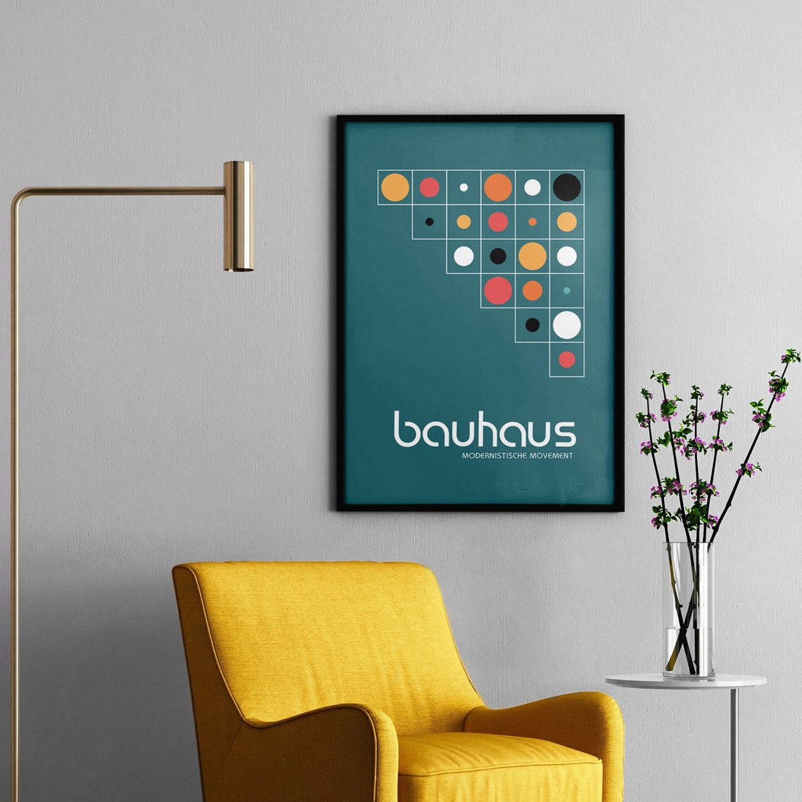 Teal Bauhaus Geometric Circle Grid Modernist Movement Poster