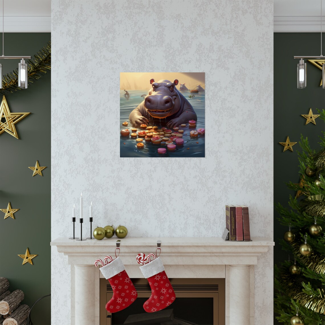 Hungry Hippo Eating Sweets - Animal Humor Print - Image 2