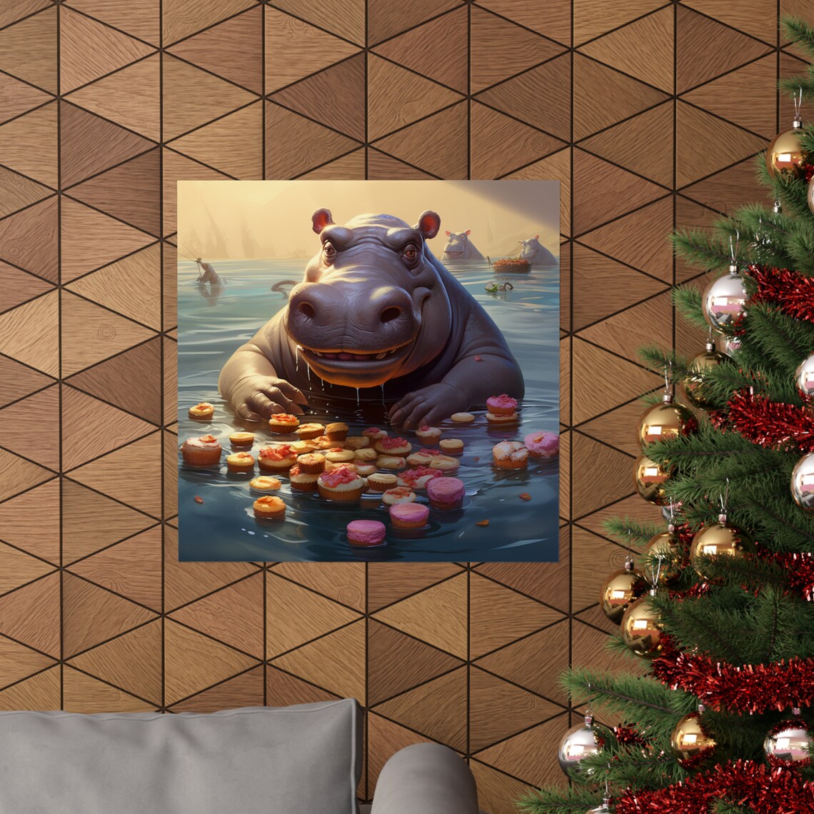 Hungry Hippo Eating Sweets - Animal Humor Print - Image 4