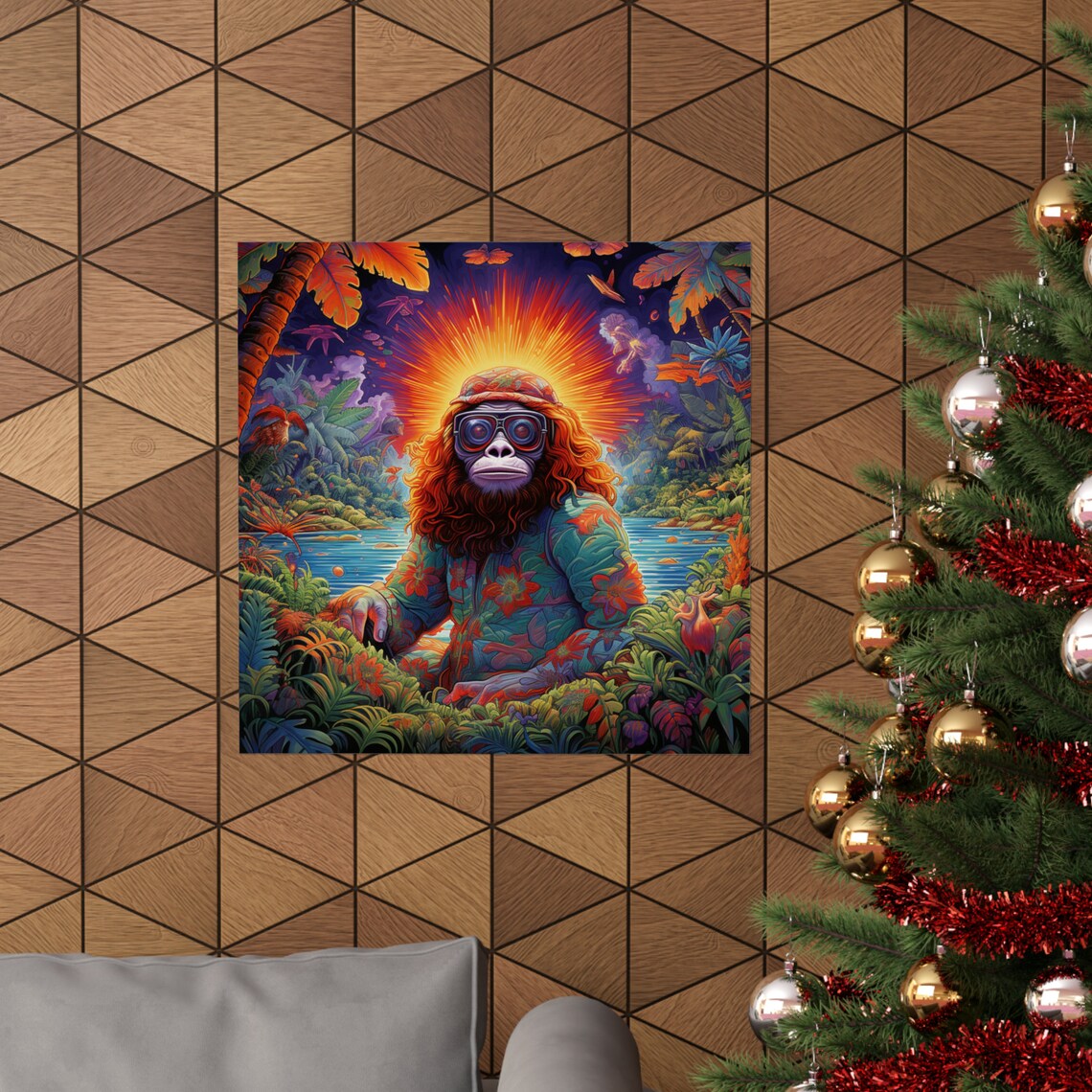 Elevated Monkey With Glasses, Tropical Paradise Art Print