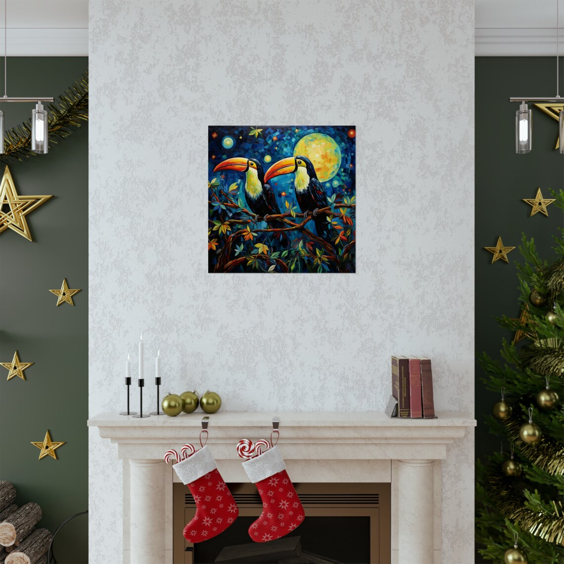 Post Impressionism Toucans Under The Moon Art Print - Image 2