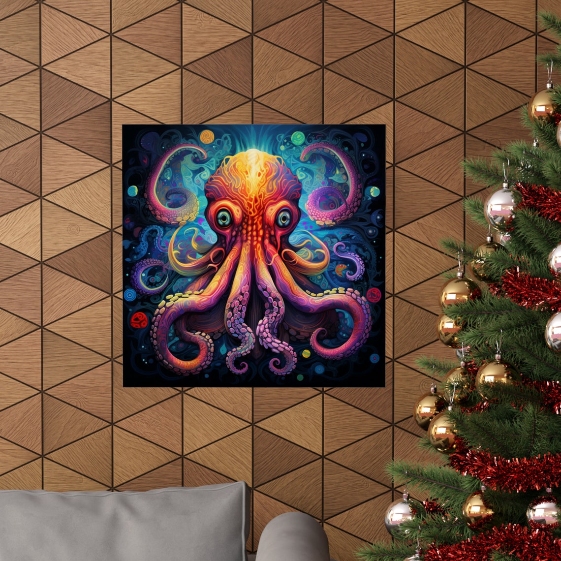 Rainbow Octopus 2 Trippy Psychedelic Poster - Image 4