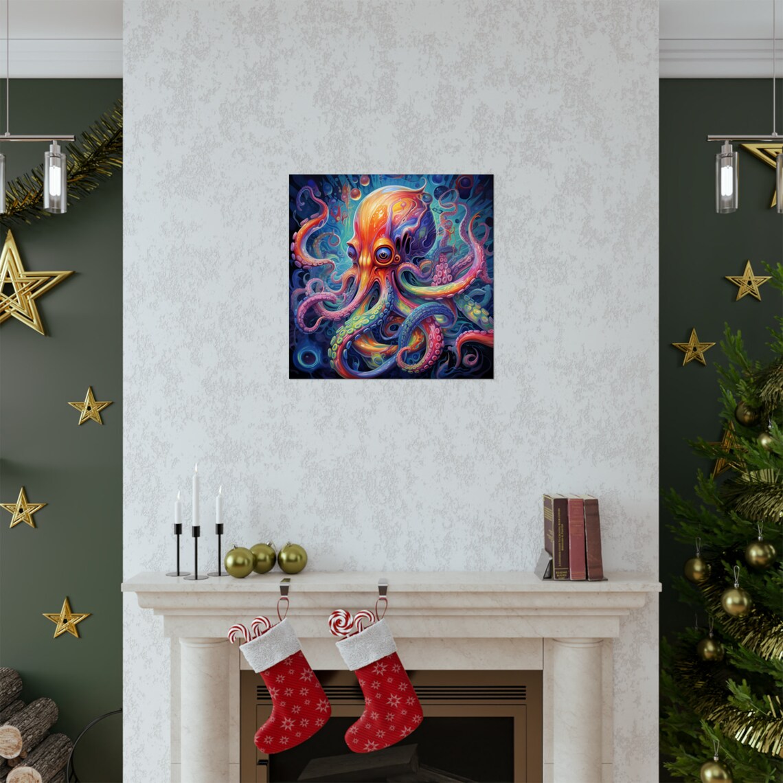 Abstract Tropical Octopus Poster, Psychedelic Ocean Art - Image 2