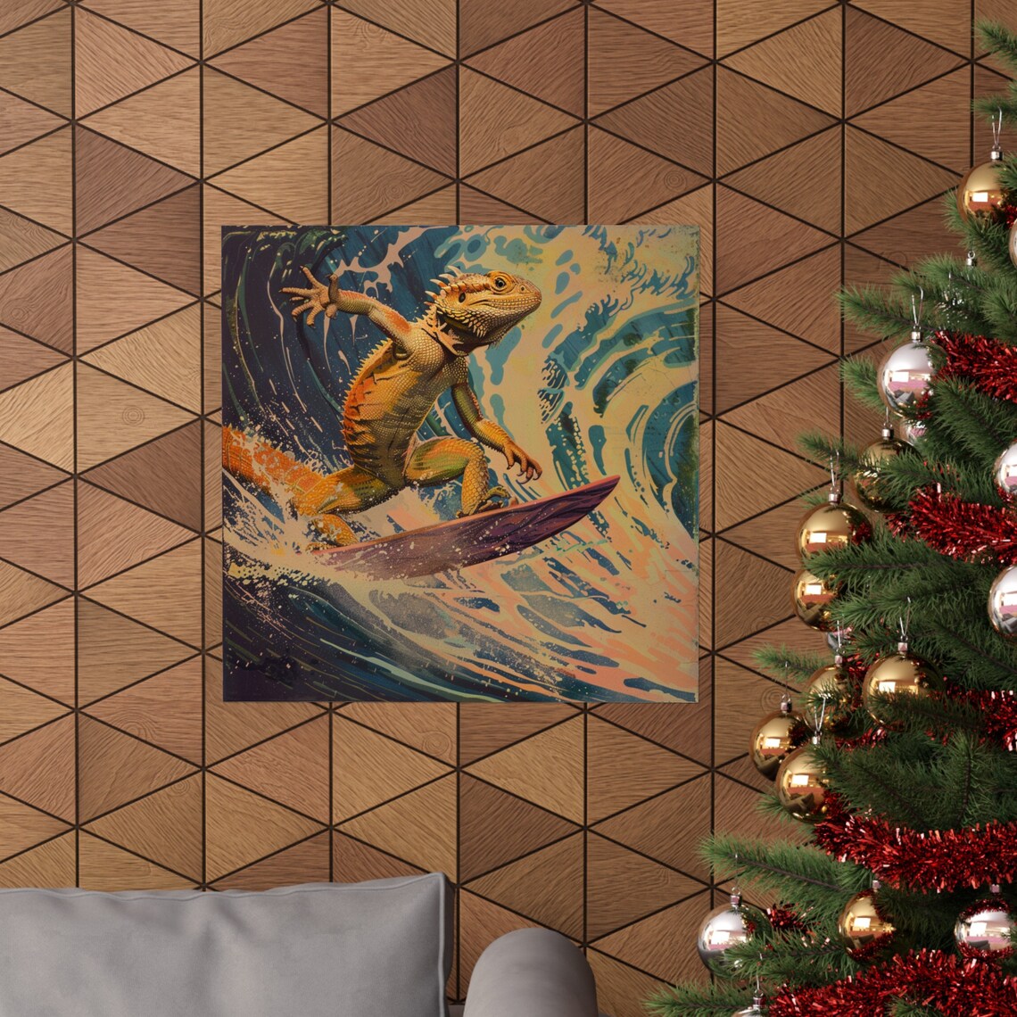 Retro Bearded Dragon Surfing A Wave Poster - Image 4
