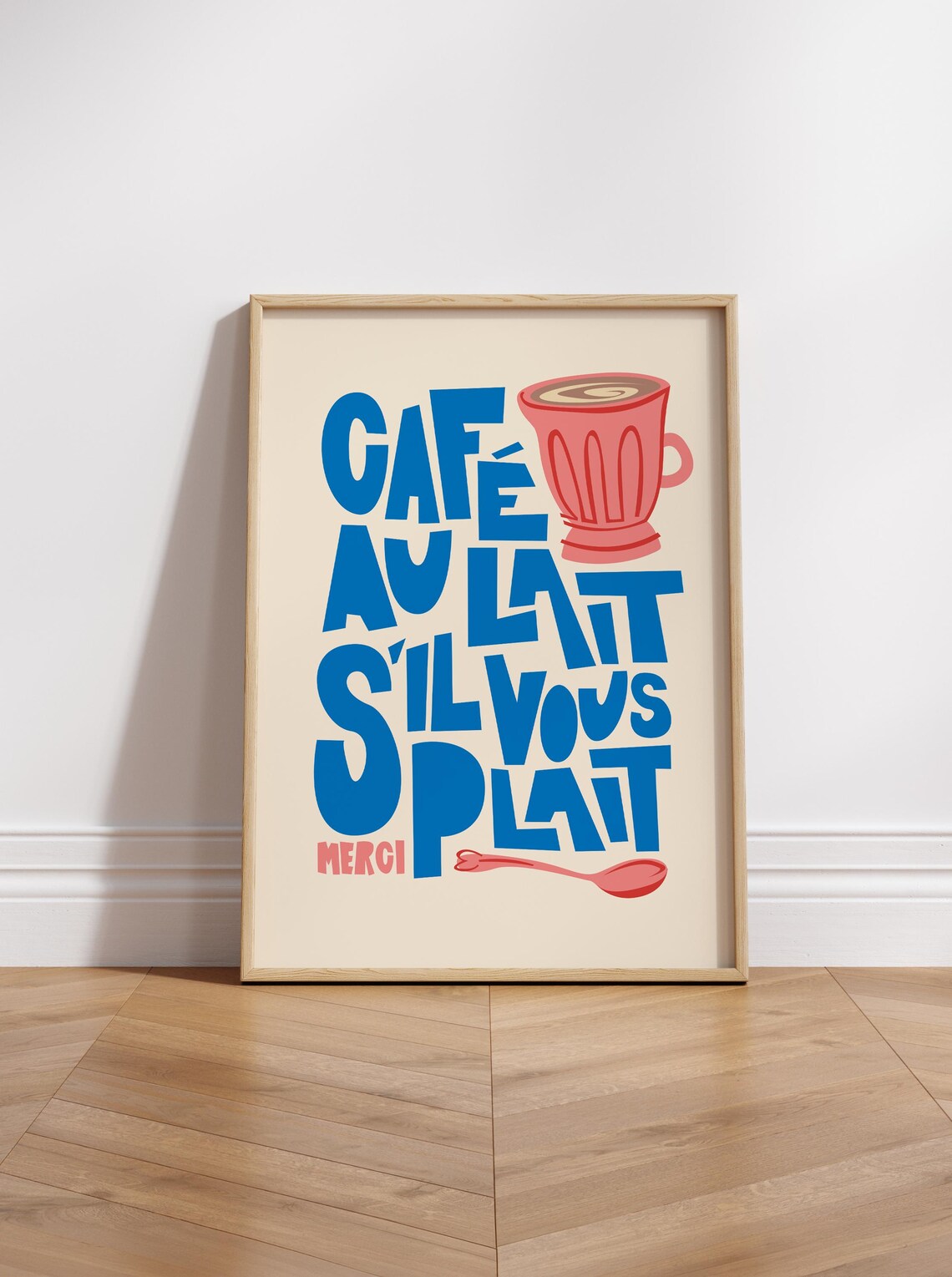 Cafe Au Lait Sil Vous Plait Retro Kitchen Art Print
