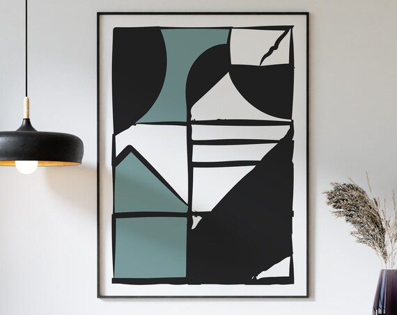 Abstract Blue And Black Graphic Art Print For Contemporary Home Wall Art Geometric Art Print On Premium Paper Frames Included