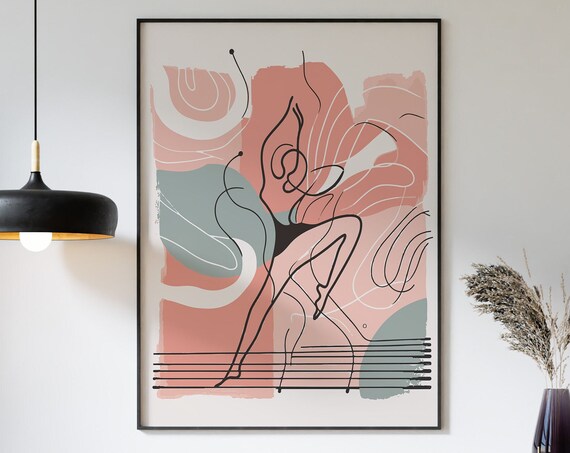 Contemporary Dancer Line Art Pastel Pink Blue Abstract Wall Art