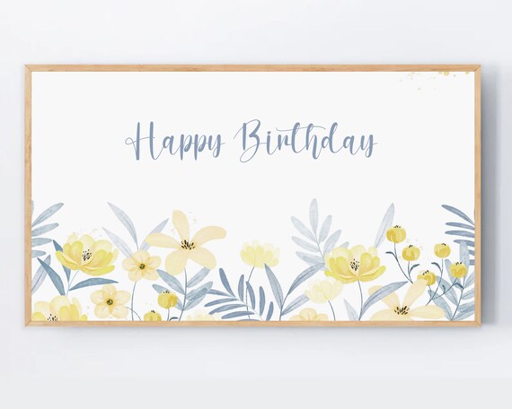 Happy Birthday Script Yellow Watercolor Flowers Elegant Celebration Poster