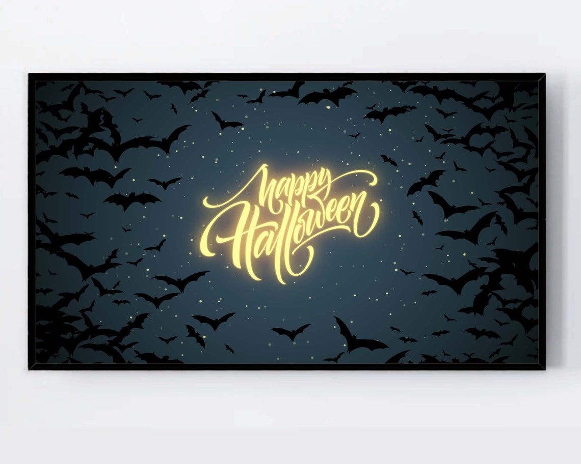 Halloween Tv Art Neon Samsung Frame Modern Comic Bat Instant For