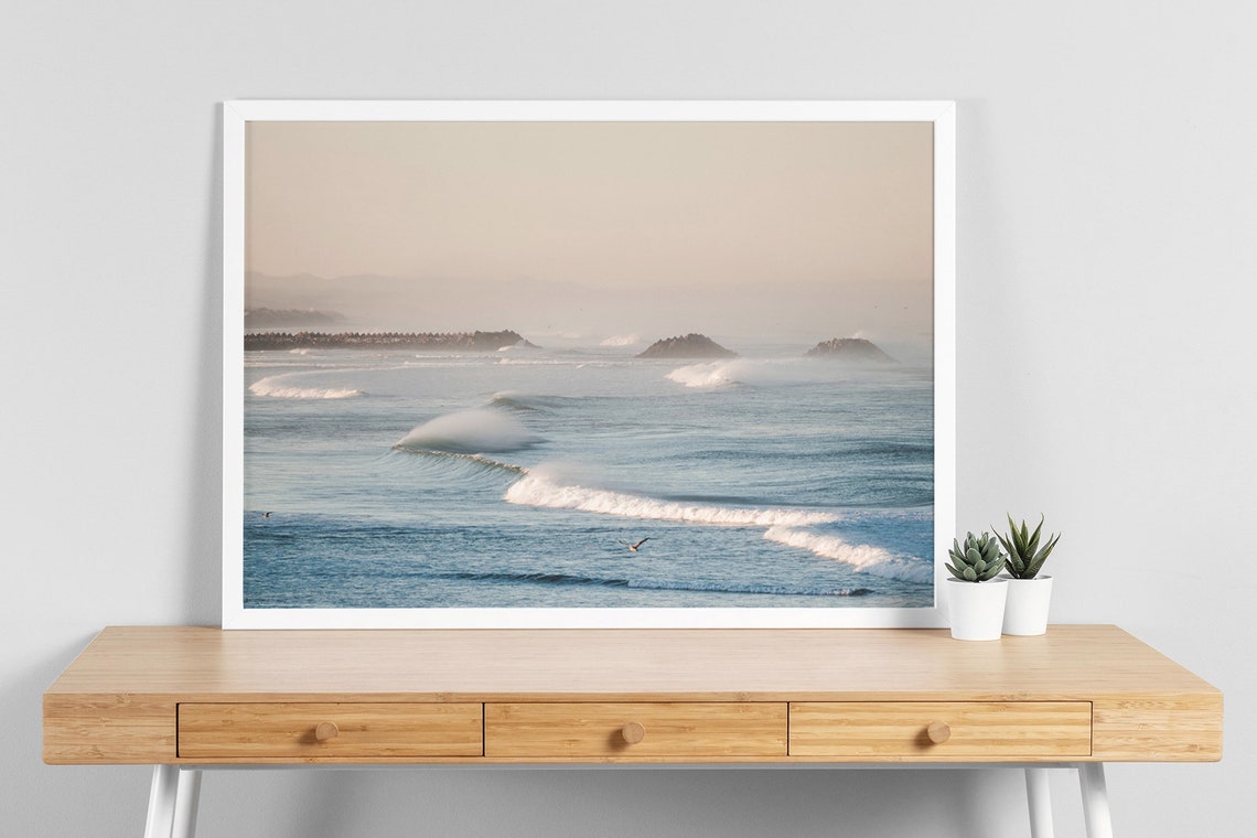 Pastel Ocean Waves at Dawn Soft Coastal Seascape Photography Poster