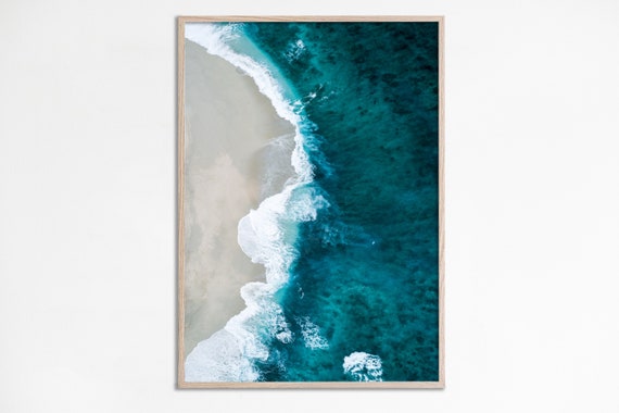 Aerial Ocean Waves Beach Travel Poster